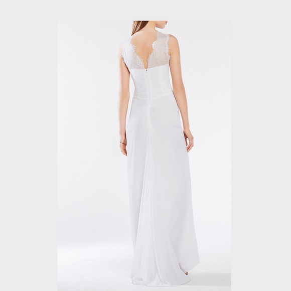 BCBGMAXAZRIA BCBG Brandy Lace Trim Gown Dress White BCBG Sz